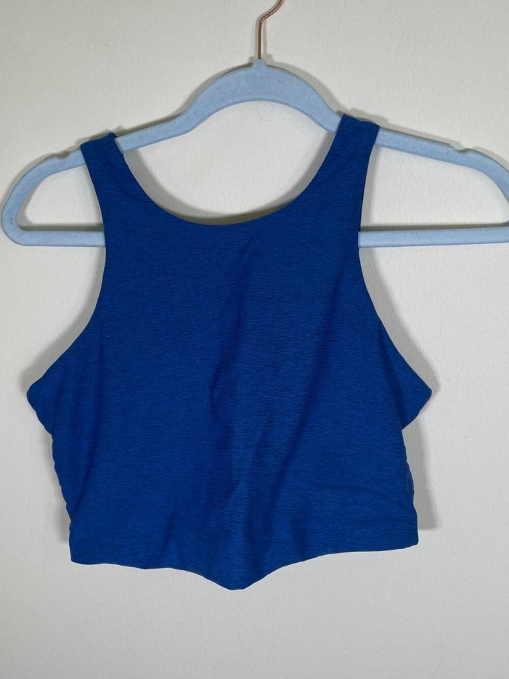Outdoor Voices Venus Color Block Crop Top Sports Bra in Blue and Coral
